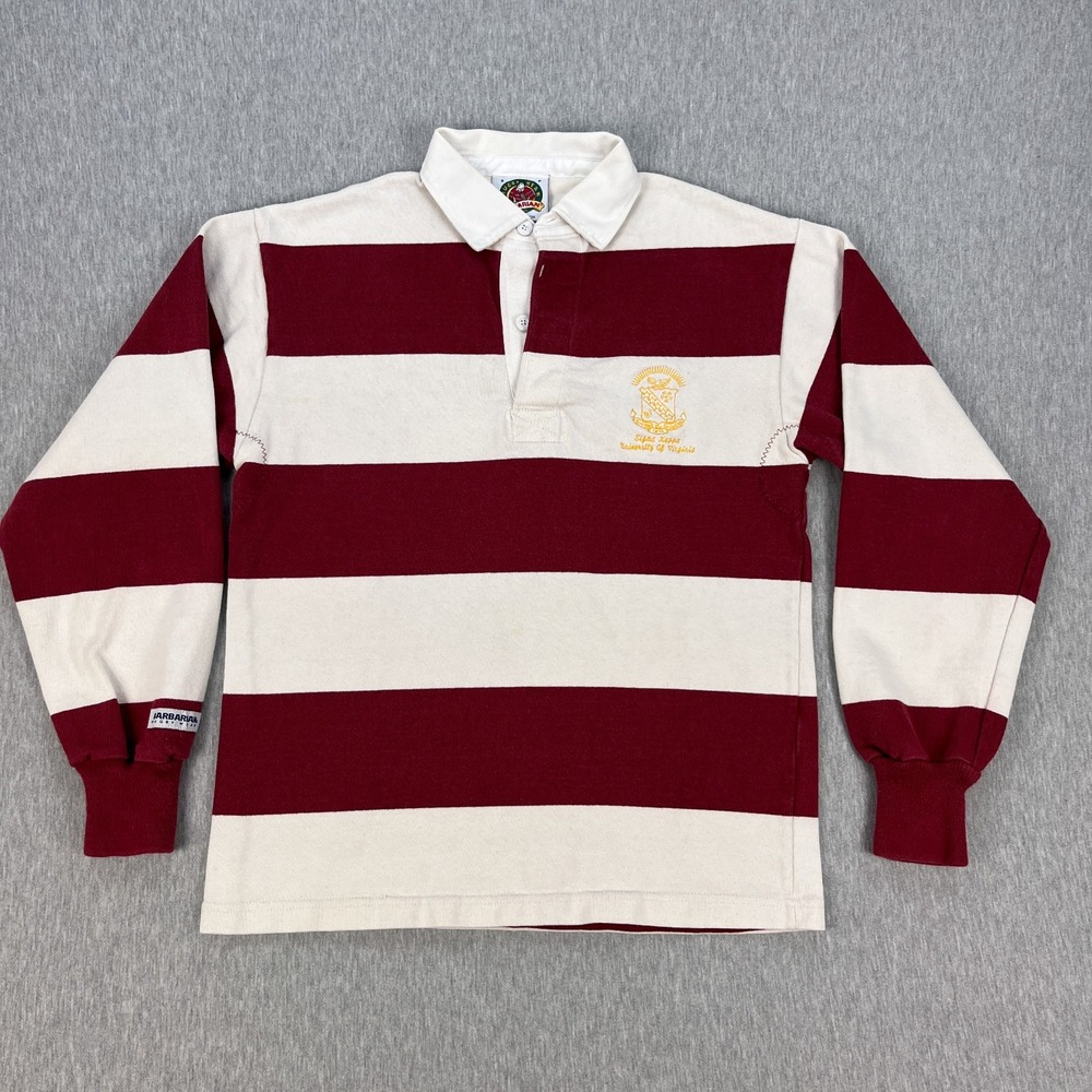 Vintage Barbarian Rugby Shirt Mens S Red Stripe UVA Sigma Kappa Heavy Cotton Y2K